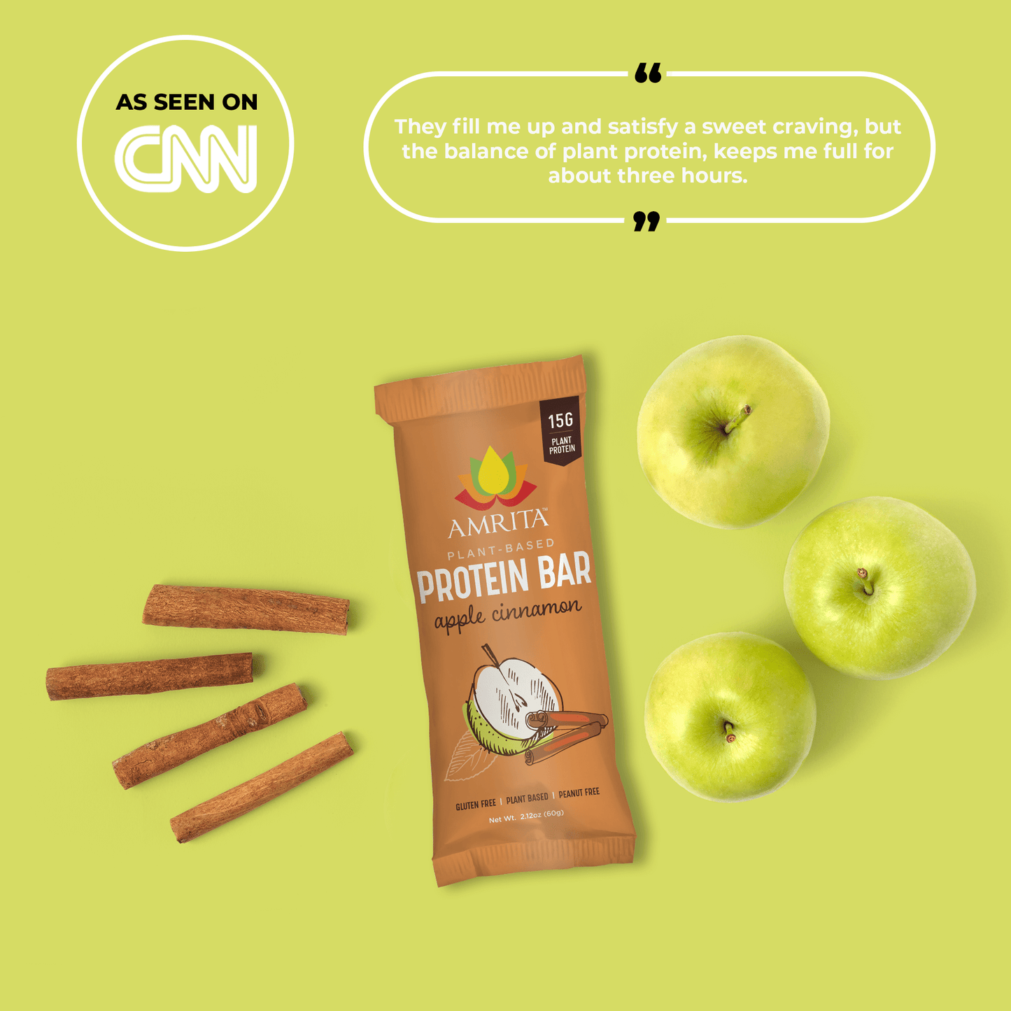 Apple Cinnamon High Protein Bars Customer Review - They fill me up and satisfy a sweet craving, but the balance of plant protein keeps me full for about three hours