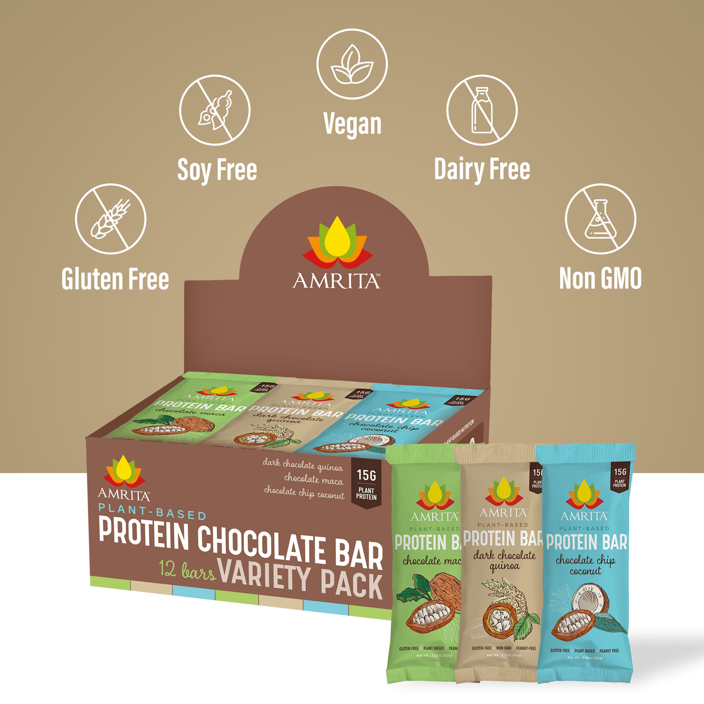 Chocolate Variety Pack Protein Bars - Gluten free, Soy Free, Peanut Free, Vegan, Dairy Free, Non GMO
