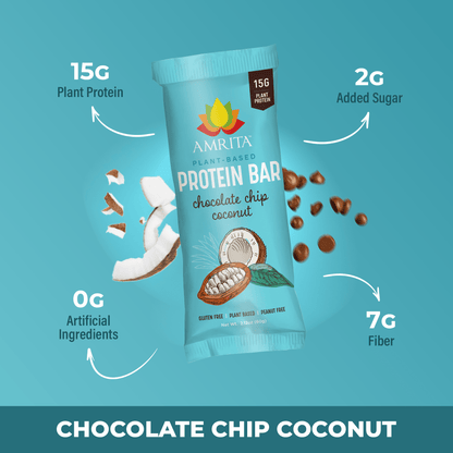Chocolate Chip Coconut High Protein Bars - 15g plant protein, 0g added sugar, 0g artificial ingredients, 7g fiber