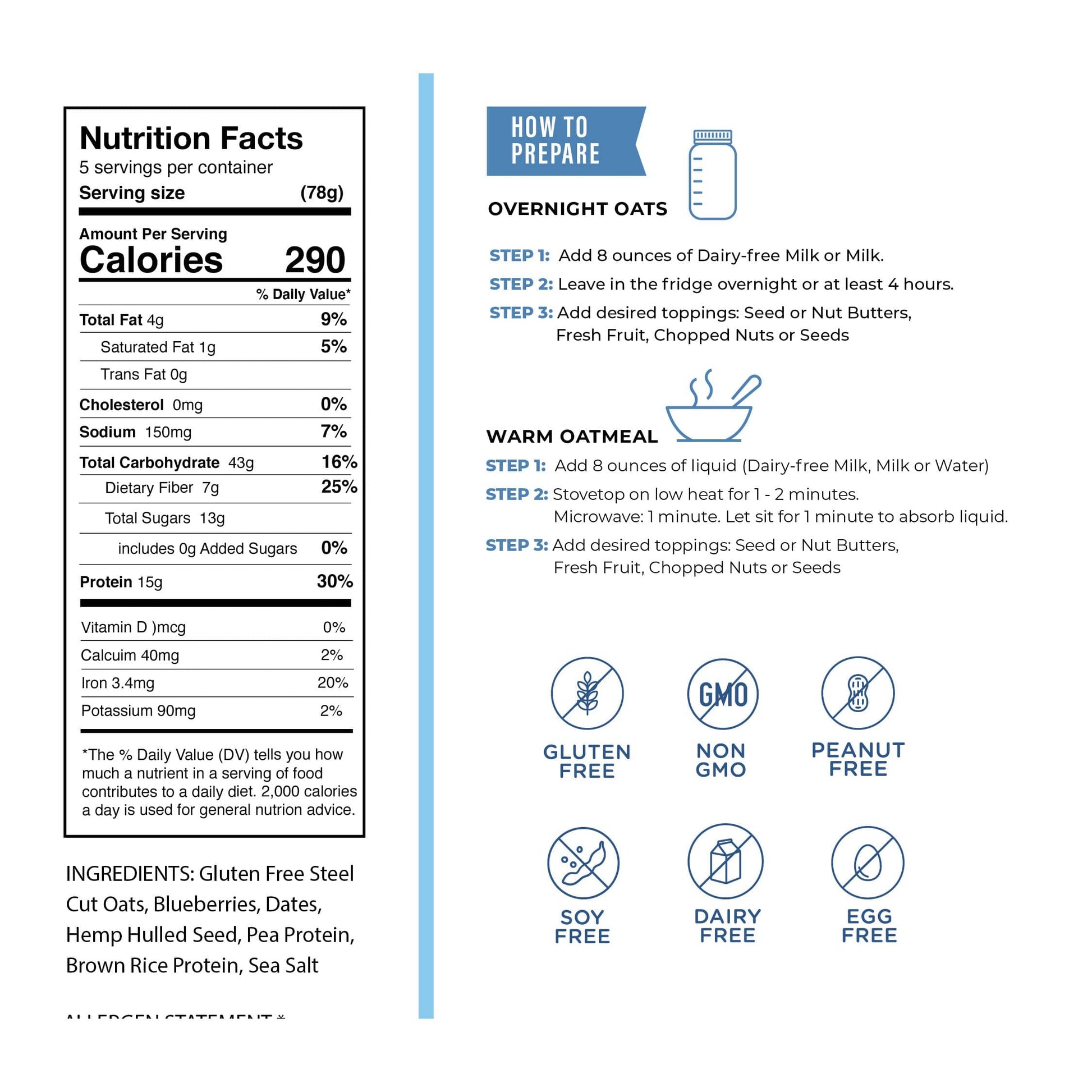 Amrita Health Foods 1 bag Blueberry Hemp Protein Oats