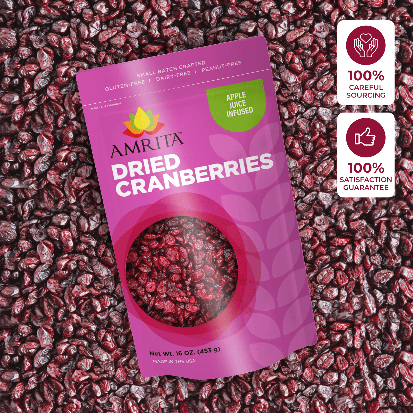 Amrita Health Foods 1 Lb. Dried Cranberries