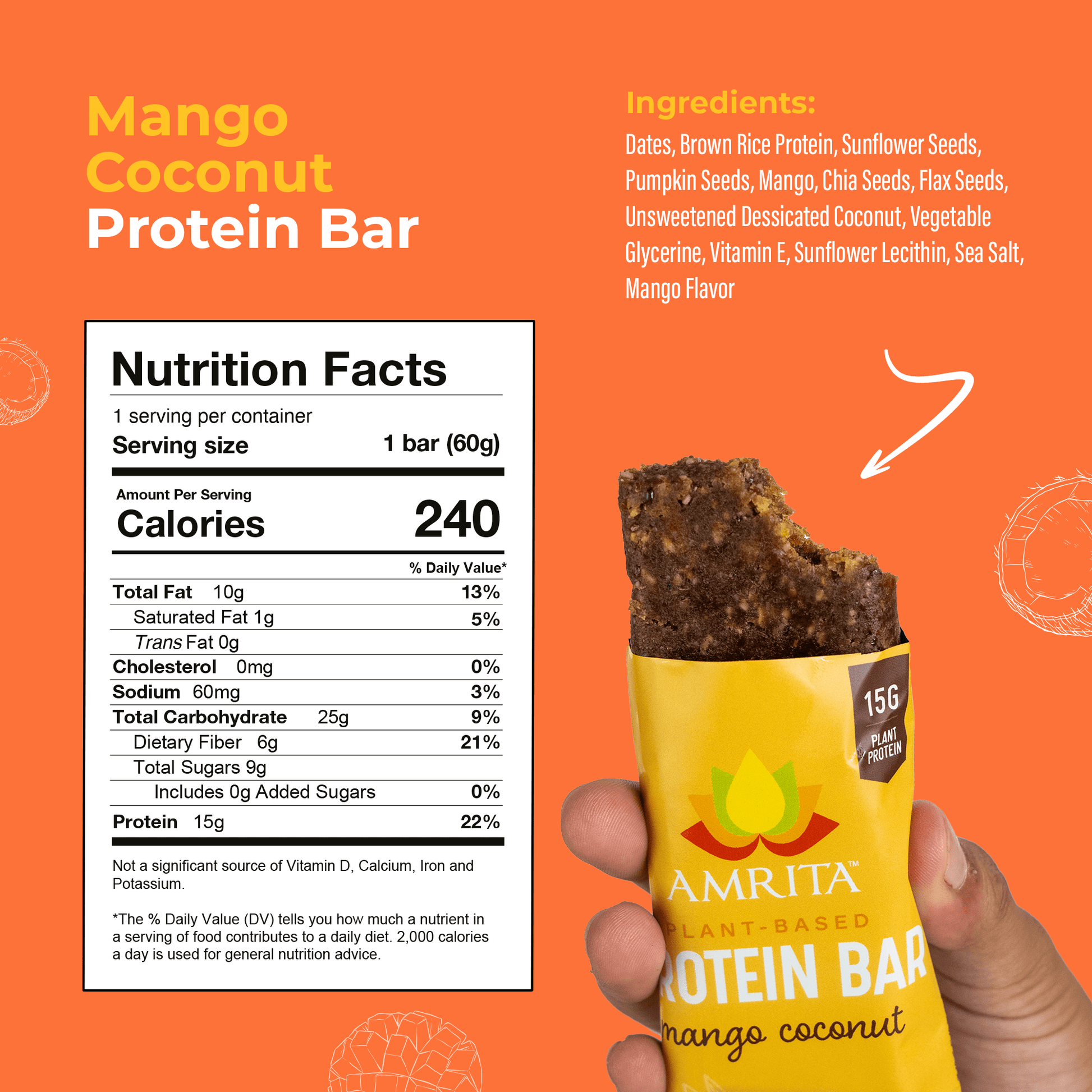 amrita-health-foods protein bars Mango Coconut High Protein Bars