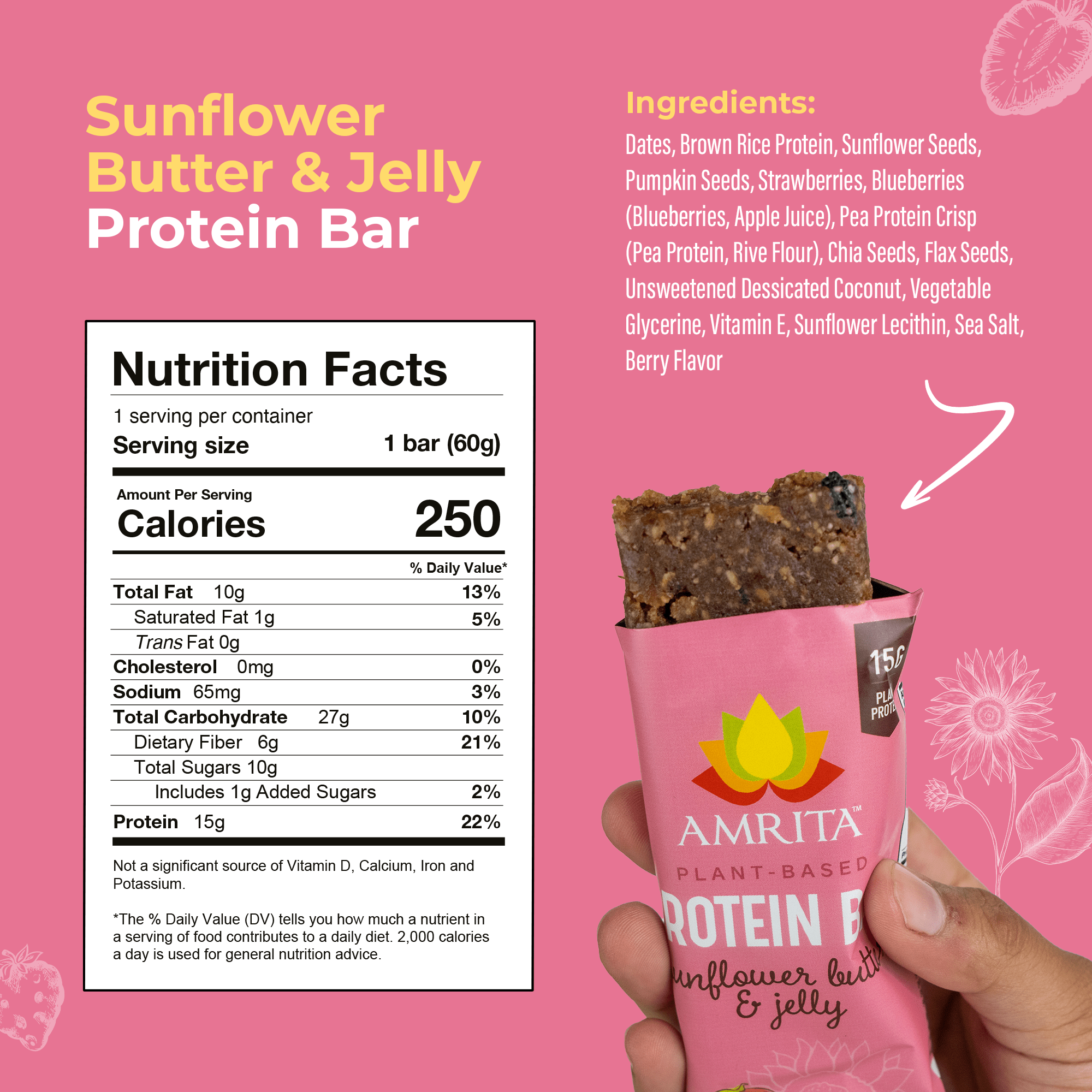Amrita High Protein Snacks Sunflower Butter And Jelly Bars Amrita