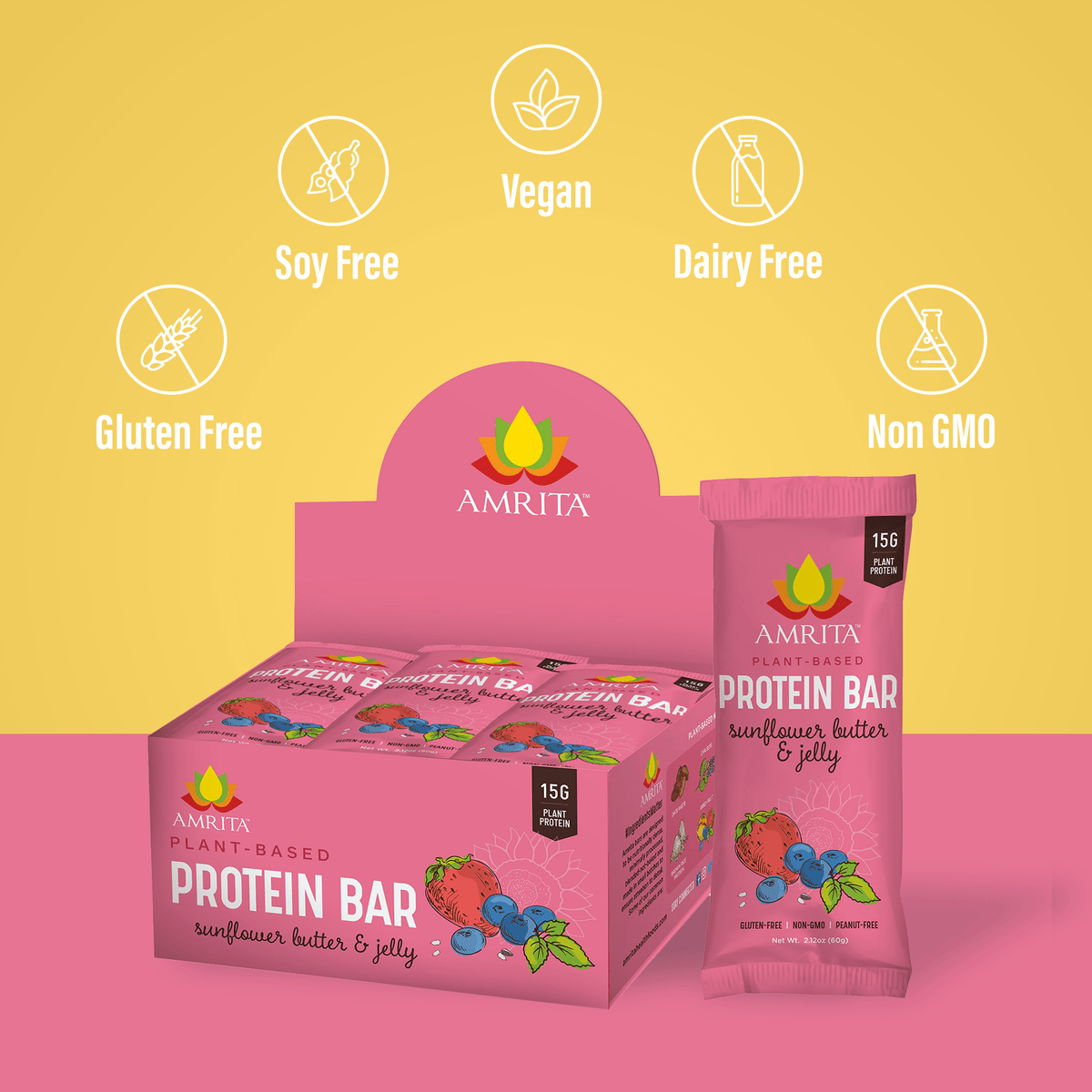 Amrita High Protein Snacks Sunflower Butter And Jelly Bars Amrita Health Foods